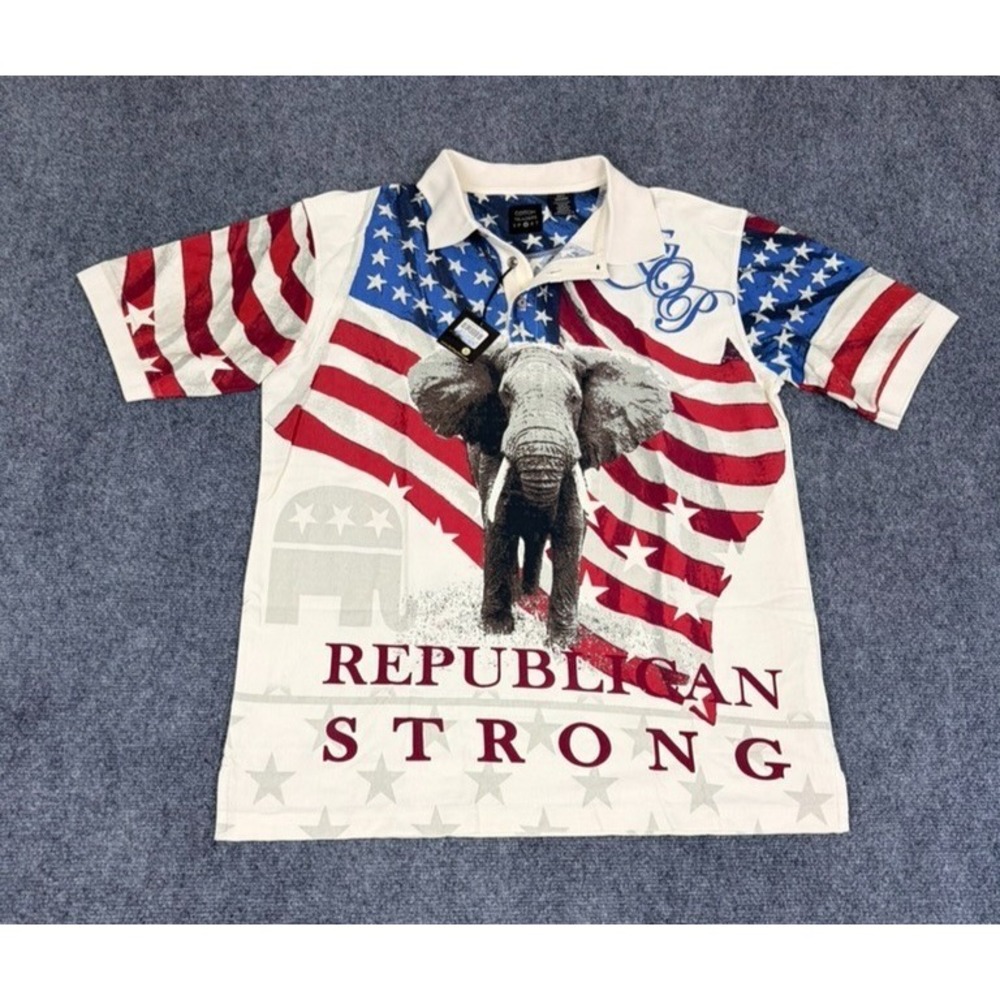NWT Cotton Traders Sport "Republican Strong" 2 Sided Graphic Polo Shirt Size M